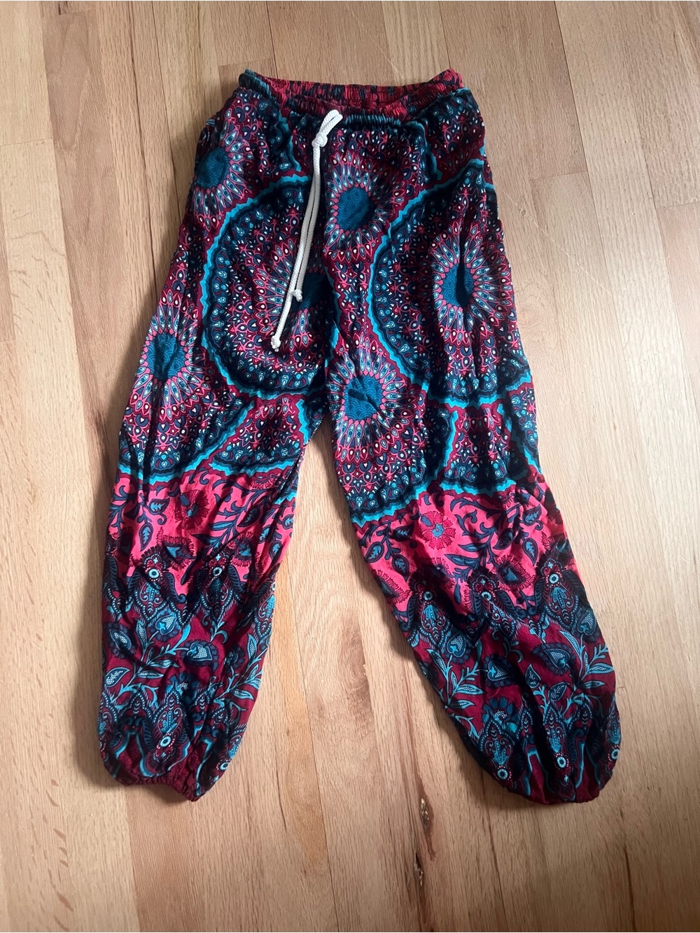 Kids Casual Elastic Waist Printed Harem Pants - Red & Teal